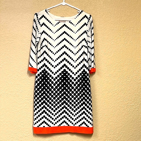 Dress Barn Dresses & Skirts - Dress Barn sz 6 3/4 sleeve dress with black polka dots and coral trim